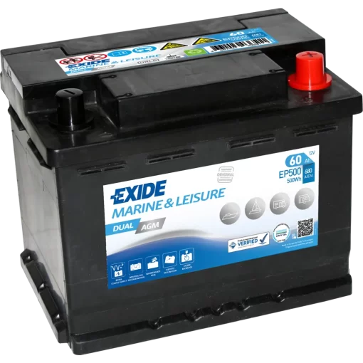 Batería Exide Marina Dual EP500. 60 Ah - 680A(EN) 12V. 242x175x190mm