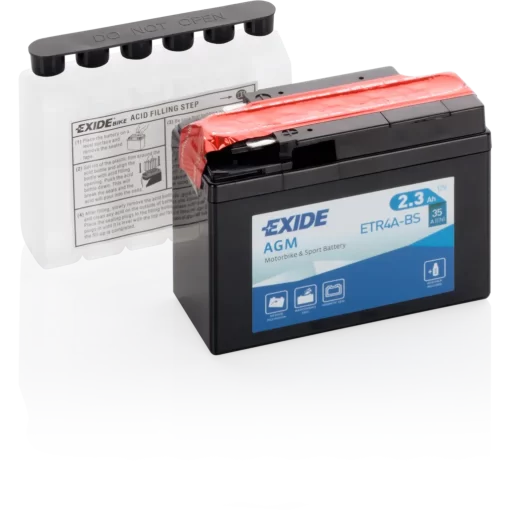 Batería Exide Moto 12V Agm AGM. ETR4A-BS. 2,3 Ah (C10) - 35A(EN) 12V. 115x50x85mm