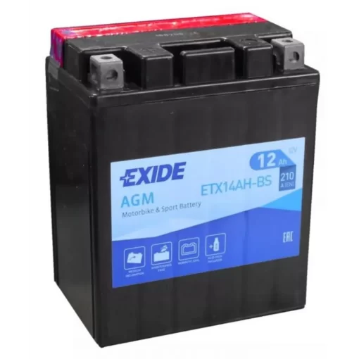 Batería Exide Moto 12V Agm AGM. ETX14AH-BS. 12 Ah (C10) - 210A(EN) 12V. 135x90x165mm